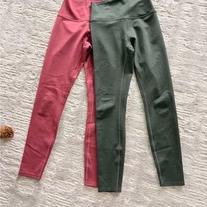 2 Pair of ALO 7/8 High-waist Airlift Leggings in Olive Green and Rose Pink